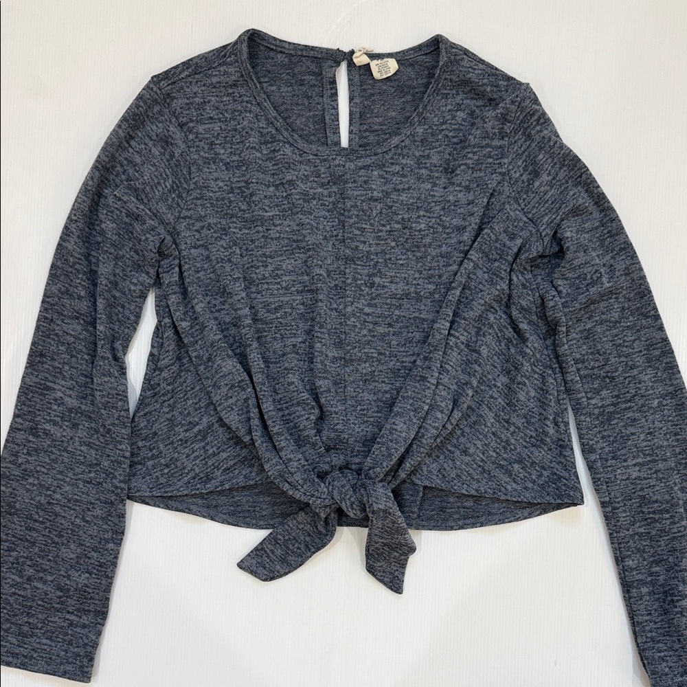 Sky and Sparrow Charcoal Tie-Front Blouse